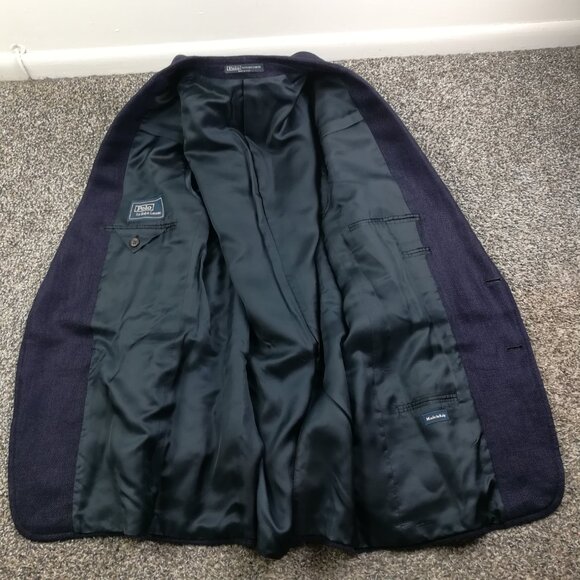 Polo Ralph Lauren Corneliani Blazer Sport Coat Flax Linen Blue Herringbone 44R - Picture 5 of 13